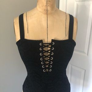 Black lace, lace up bodysuit